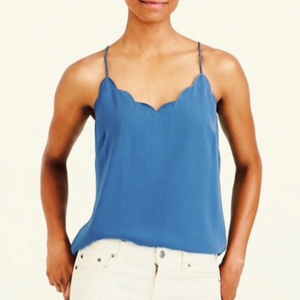 Sold Out J.Crew Scalloped Camisole Blue Adjustable Strap Tank Top Size 2